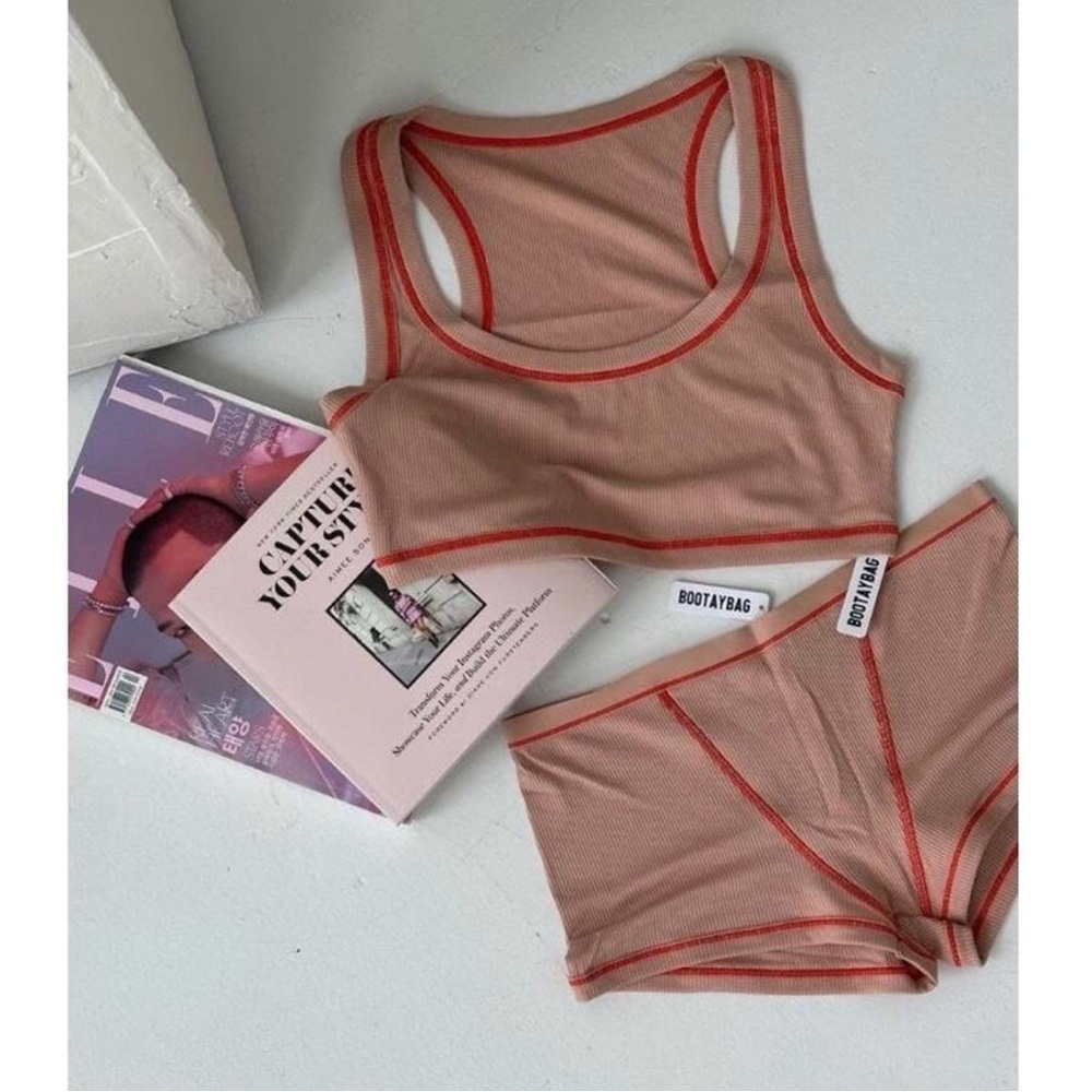 Bootaybag Women's Tan and Red Crop Sleep Shirt Size M